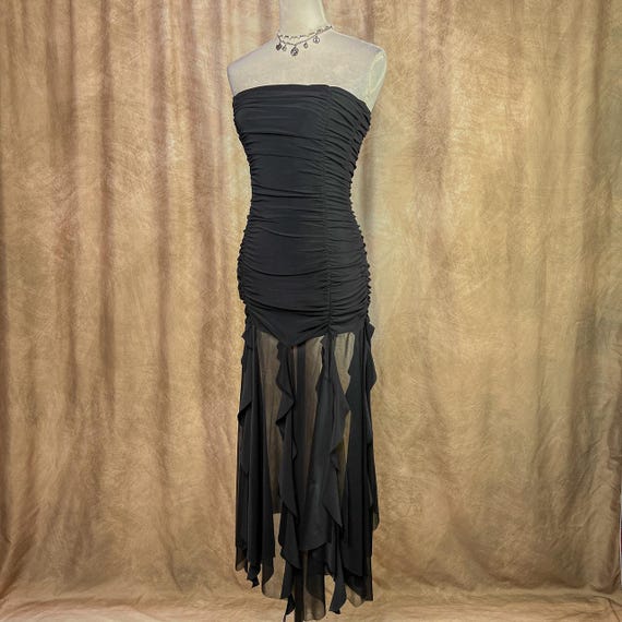 Vintage 90s Bodycon Ruched Party Dress Strapless Maxi Whimsigoth Euro Y2K Indie