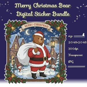 Set de pegatinas digitales de ositos navideños | Paquete PNG optimizado 6 en 1 (2048 px/1024 px, 300 ppp) | Versatilidad perfecta para GoodNotes