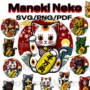 Maneki Neko Digital Stickers PNG SVG for Planner & GoodNotes | Japanese Lucky Cat Clipart | Cute Kawaii Cat Graphics