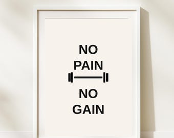 Gymposter No Pain No Gain - motiverende fitnesscitaat (digitale download)