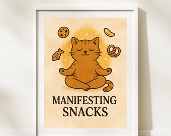 "Lustige Katzen Illustration: ""Manifesting Snacks"" Kunstdruck (Digitaler Download)"
