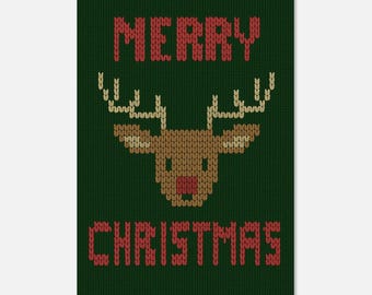 Strickstil Weihnachtsplakat: Rentier-Feiertags-Wandkunst