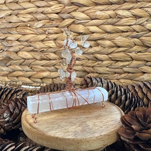 Selenite Crystal Tree with Citrine & Copper Wire | Handmade Gemstone Tree