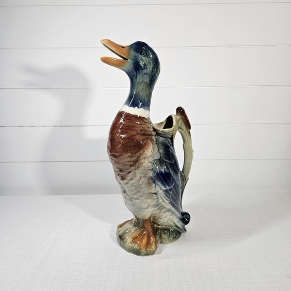 Antique Majolica Mallard Duck Pitcher by St. Clément