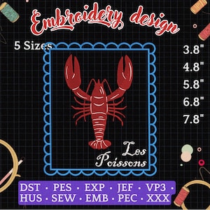Les Poissons Hummerbroderi för nedladdning, Coquette Summer Beach (direkt nedladdning) 5 storlekar