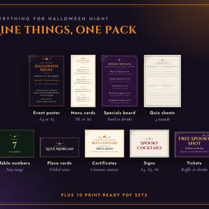 Halloween Pub Restaurant Printable Pack, Menu, Poster, Quiz Night, Table Numbers, Tickets, Signs, 6 Designs, Instant Download image 2