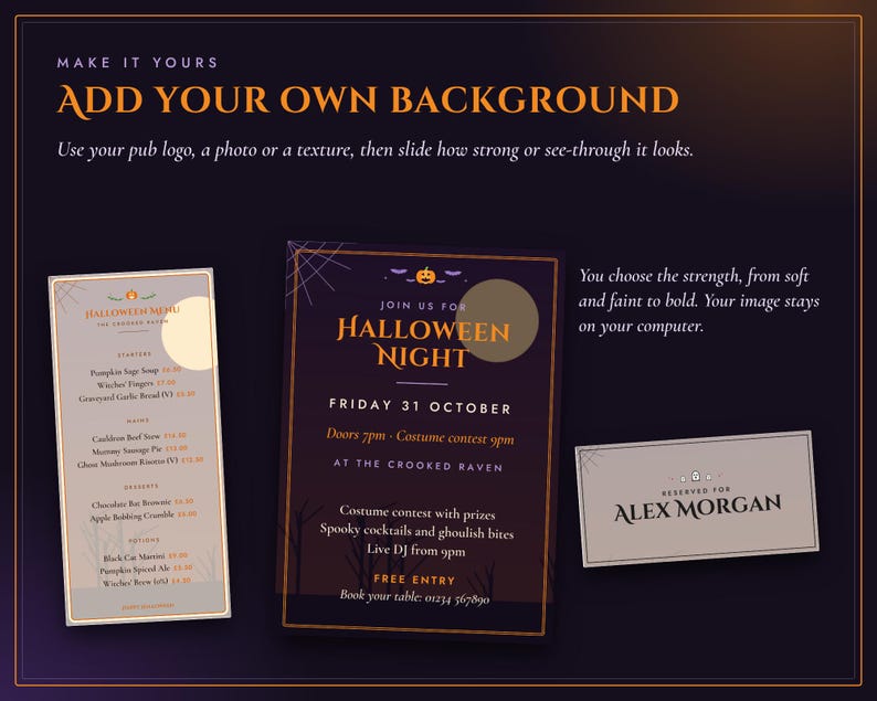 Halloween Pub Restaurant Printable Pack, Menu, Poster, Quiz Night, Table Numbers, Tickets, Signs, 6 Designs, Instant Download image 7
