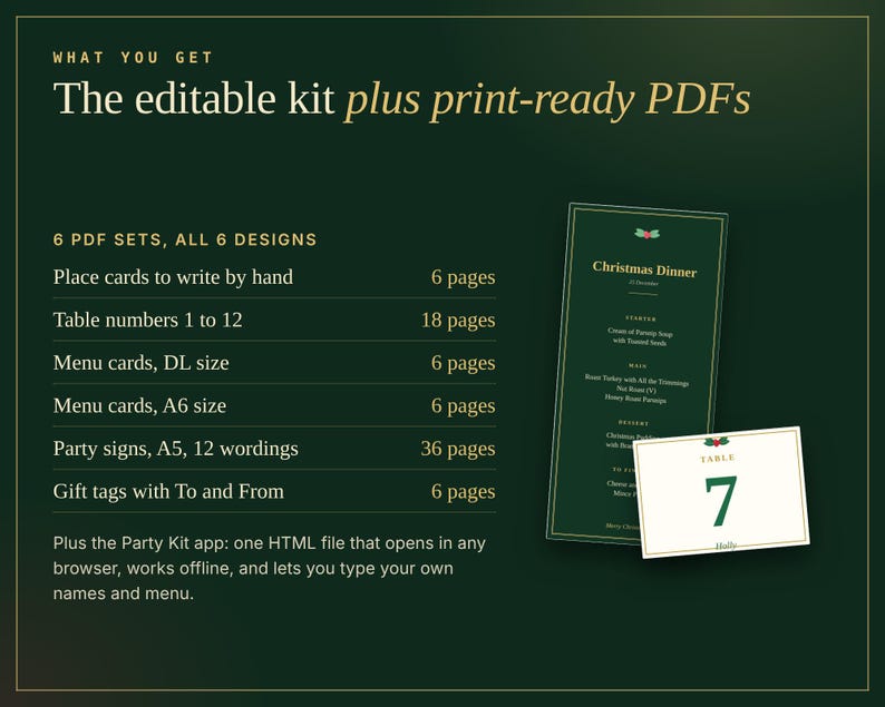 Christmas Dinner Party Kit, Printable Place Cards, Menu, Table Numbers, Signs, Gift Tags (Instant Download) image 5