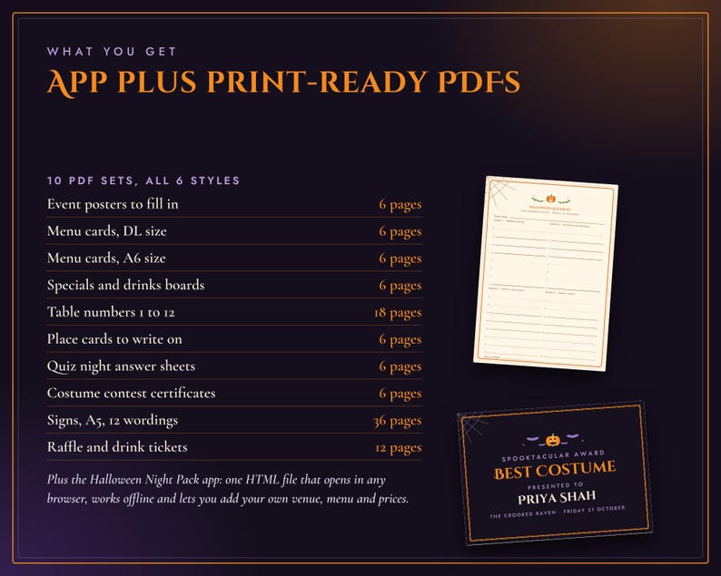 Halloween Pub Restaurant Printable Pack, Menu, Poster, Quiz Night, Table Numbers, Tickets, Signs, 6 Designs, Instant Download image 5