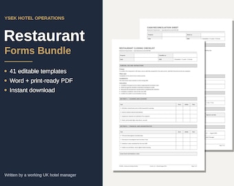 Restaurant Forms Bundle | 41 Editable Word & PDF Templates (Instant Download)