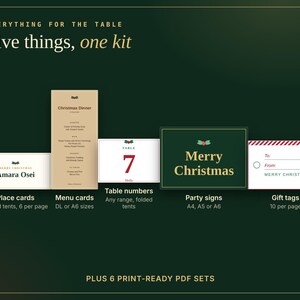 Christmas Dinner Party Kit, Printable Place Cards, Menu, Table Numbers, Signs, Gift Tags (Instant Download) image 2