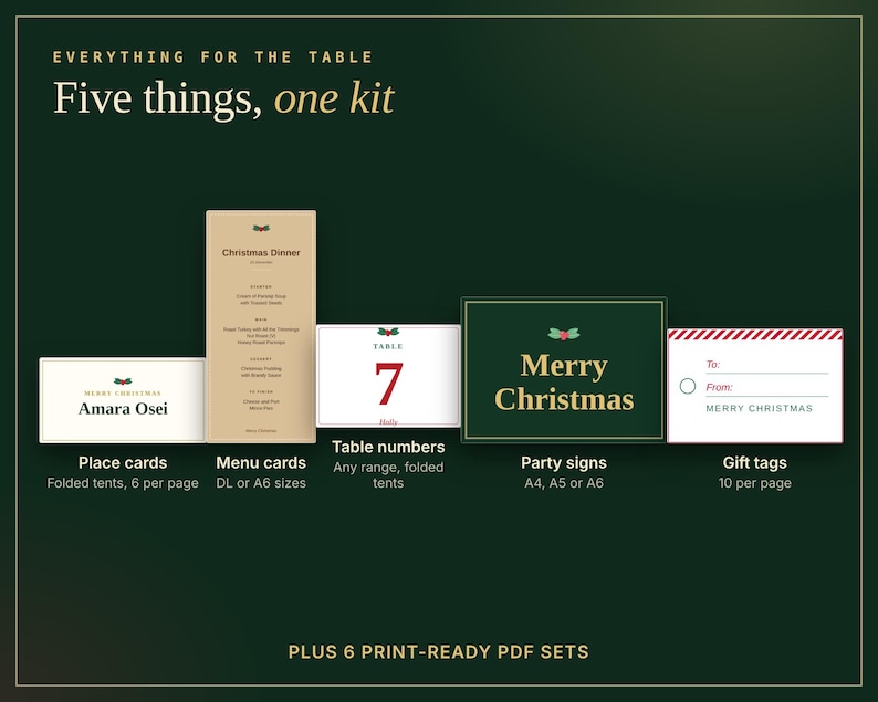 Christmas Dinner Party Kit, Printable Place Cards, Menu, Table Numbers, Signs, Gift Tags (Instant Download) image 2