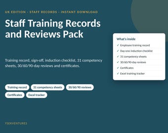 UK Staff Training Records Pack | Employee Sign-Off, Competency Sheets, Reviews (Digital Download)