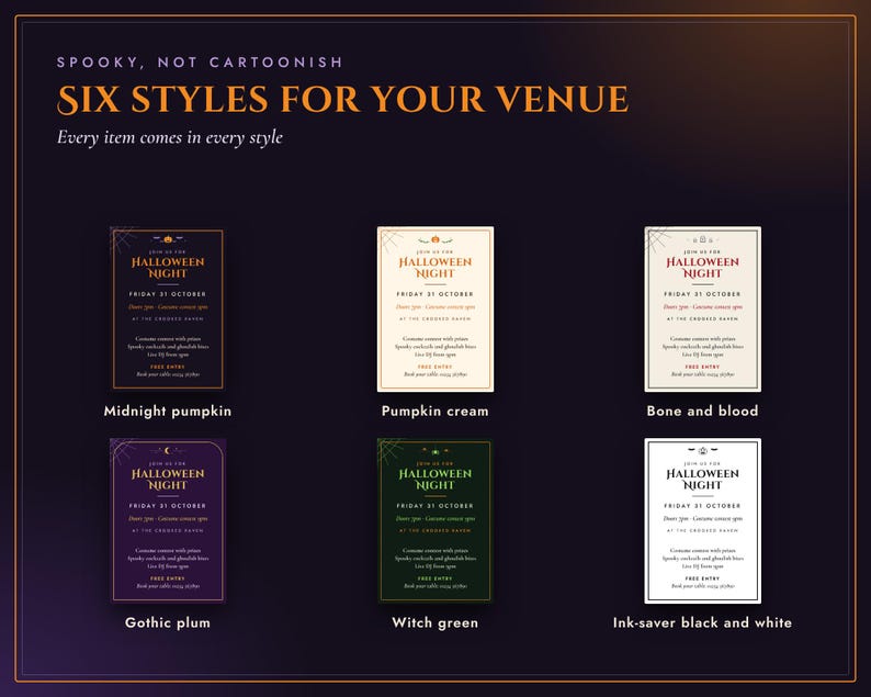 Halloween Pub Restaurant Printable Pack, Menu, Poster, Quiz Night, Table Numbers, Tickets, Signs, 6 Designs, Instant Download image 3