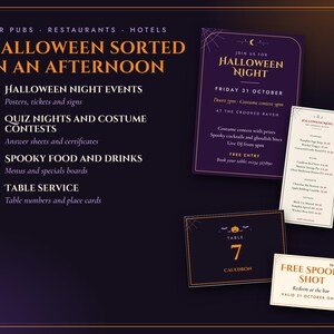 Halloween Pub Restaurant Printable Pack, Menu, Poster, Quiz Night, Table Numbers, Tickets, Signs, 6 Designs, Instant Download image 6