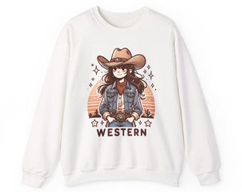 Felpa girocollo stile western cowgirl retrò tramonto / Vintage Western