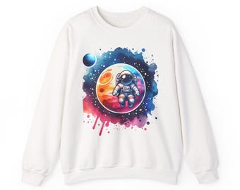 Astronaut Galaxy Rundhals-Sweatshirt | Aquarell Space Art