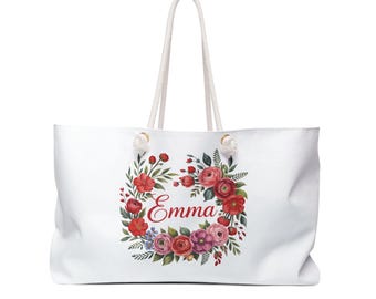 Floral Wreath Emma Weekender Bag | Personalized Name Tote