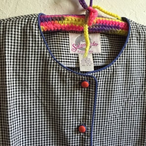 Vintage Never Worn Deadstock Sally Von Werlhof Uniform Scrub Top ~ Circa 1980&#39;s/90&#39;s ~ Blue And White Checkered With Orange Buttons ~ Nurse