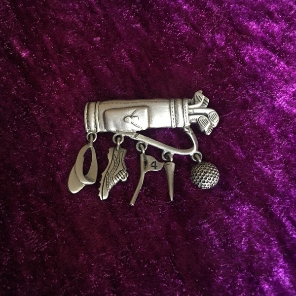 Fantastic Vintage Pewter JJ Jonette Golf Bag Charm Brooch ~ FREE SHIPPING ~ Great For A Stocking Stuffer ~ Gift For Golfer ~  Golf Jewelry