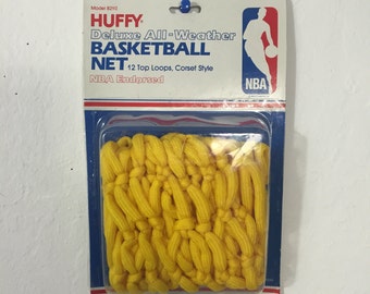 1980&#39;s Vintage Yellow Huffy Deluxe All Weather Basketball Net 12 Top Loops Corset Style Model Number 8290 ~ NBA Endorsed