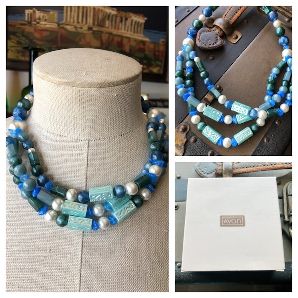 New In The Box Vintage Avon South of France 19" Necklace ~ Moonglow Aqua Pearl Blue Green Teal Lucite Necklace ~ SO Pretty! ~ FREE Shipping!