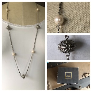 New In Box Beautiful Vintage Avon Silvertone Pearlesque Accent Necklace ~ Silver and Pearl Necklace ~ Long Vintage Necklace ~ FREE Shipping!