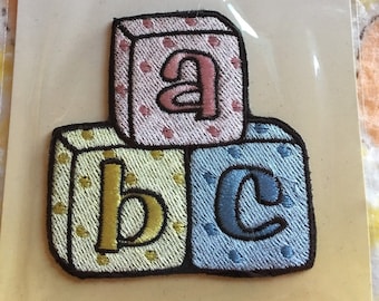 Brand New Adorable Tulip Baby Couture ABC Blocks Iron-On Applique ~ DIY New Baby Ideas ~ Unisex Baby Patch ~ FREE Shipping!!