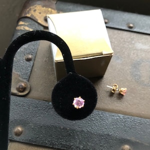 New Pair Of Vintage Sparkling Pink Cubic Zirconia Pierced Earrings In A Goldtone Setting ~ In The Original Box Dated  1997 ~ FREE Shipping!