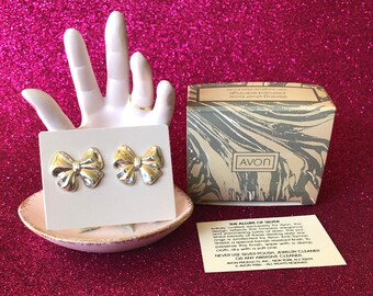 Never Worn Sweet Vintage Sterling Silver Bow Earrings With Surgical Steel Posts ~ On Original Card  In Original Box ~ 1987 ~ FREE Shipping!