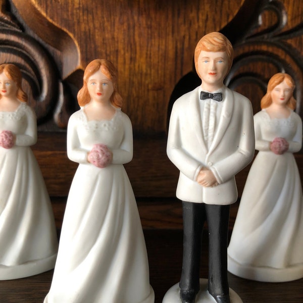 Vintage Never Used Porcelain Bride and Groom Cake Topper ~ Bride and Groom Both Have Strawberry Blonde Color Hair ~ #541234-P / #432223-P