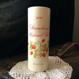Never Used 1970&#39;s Vintage Avon Strawberry Perfumed Talc ~ Vintage Strawberry Decor ~ NOS Avon Perfumed Talc ~Dead Stock Avon ~FREE SHIPPING