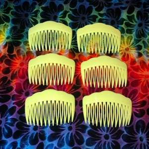 Pair Of Never Used Bright Yellow Plastic Hair Combs / Side Combs ~ Signed France ~ Authentic Vintage Hair Supplies at Hope Knows Vintage