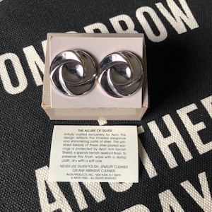Vintage Avon Bold and Classy Silver Plated Opulent Swirl Earrings ~  Surgical Steel Posts ~ New In Box Dated 1987 ~ EXCELLENT~ FREE Shipping