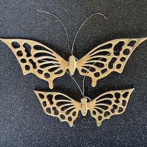 Vintage Brass Butterfly Hangings ~ Hanging Butterflies ~ Pair of Brass Butterflies ~ Mid Century Brass Butterflies ~ Pair of Two Butterflies