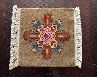 Never Used Small Vintage Turkish Hali Rug ~ Small Oushak Rug ~ Mini Turkish Carpet With Fringe ~  Handmade Wool Rug ~ Small Turkish Eye Rug