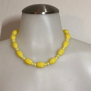 Vintage Lemon Yellow Color Plastic Beaded Necklace From Hong Kong ~ Authentic New Old Stock Never Worn Jewelry ~ FREE SHIPPING!