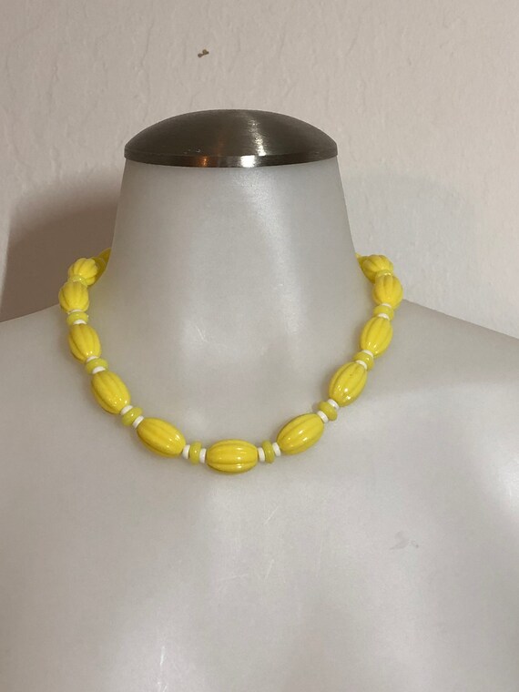 Vintage Lemon Yellow Color Plastic Beaded Necklace