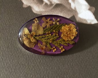Beautiful Vintage Sterling Silver Brooch Featuring Real Dried Flowers Encased Within ~ 925 Mexico
