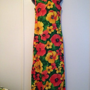 Bright Orange Yellow And Green Flowered Hawaiian/Kimono Style Maxi Dress With A Mandarin/Asian/Oriental  Collar ~ FREE SHIPPING