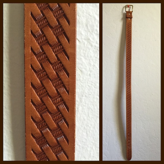 Never Worn Vintage Leather Looper Stamped Belt Fe… - image 1