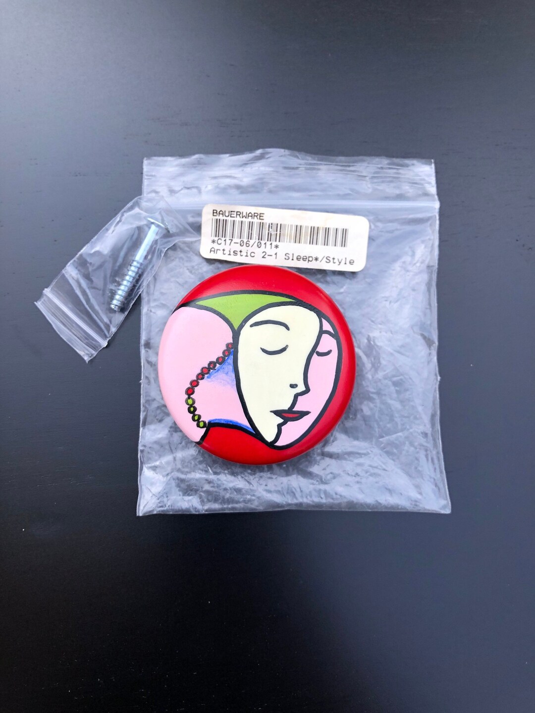 Vintage Never Used Jumbo Hand Painted Whimsical Face Knob by Bauerware