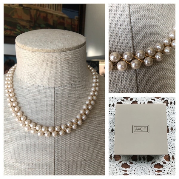 New In Box Vintage 1980's Avon 18" Pearlized Weave Choker Necklace ~ Excellent Quality Faux Pearl Choker In Original Box ~ FREE Shipping!