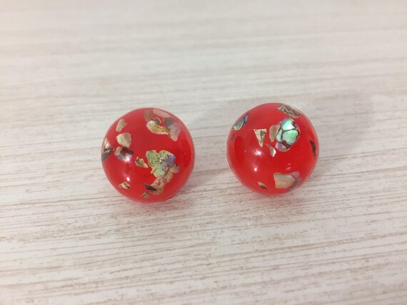 Stunning Pair Of Bright Orange Confetti Lucite Ea… - image 10