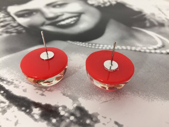 Stunning Pair Of Bright Orange Confetti Lucite Ea… - image 8