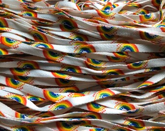 Vintage Wonderful Colorful Rainbow And Heart Shoelaces ~ Deadstock Never Used From The 1980&#39;s ~ Rainbows and Hearts ~ FREE SHIPPING!