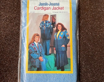 DIY Vintage Cardigan Jacket Patterns New In Package ~ Junk-Jeans Cardigan Jacket Patterns You Can Make From Pants or Jeans ~ 1990's Cardigan