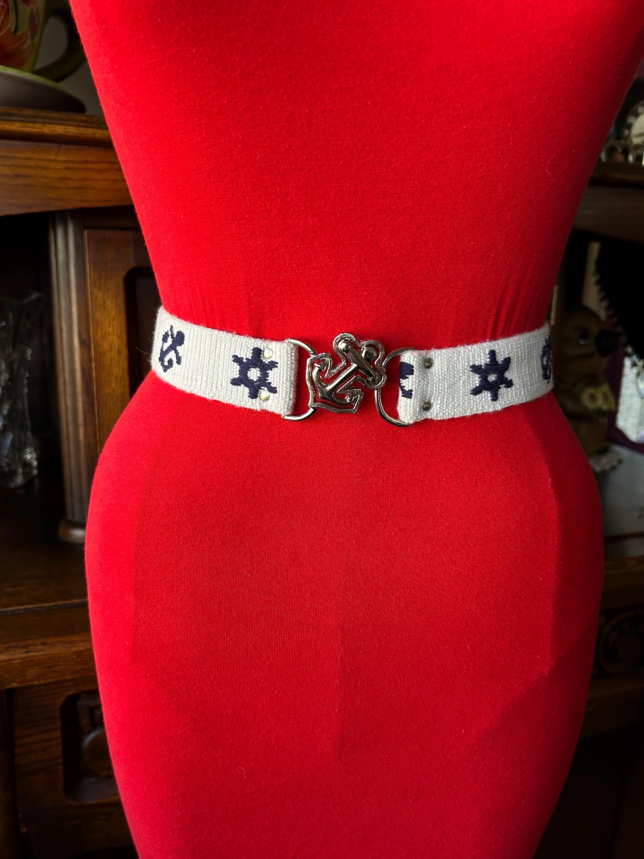 Crochet Rope Belt Women Celluloid Cream Red White Blue Nautical Round Buckle D-Ring Belt in Oxblood/Cream Regimental Stripe – Quaker  main image 4