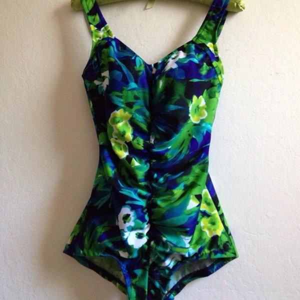 Maxine Of Hollywood Pinup Bombshell Bathing suit / Swimsuit In Unworn Vintage Condition ~ Exotic Print ~ Size 12/Large