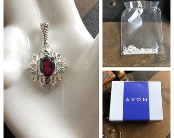Filigree Sterling Silver and Genuine Garnet Pendant And Sterling Silver Chain ~ New In The Original  Box By Avon~So Pretty!~FREE Shipping